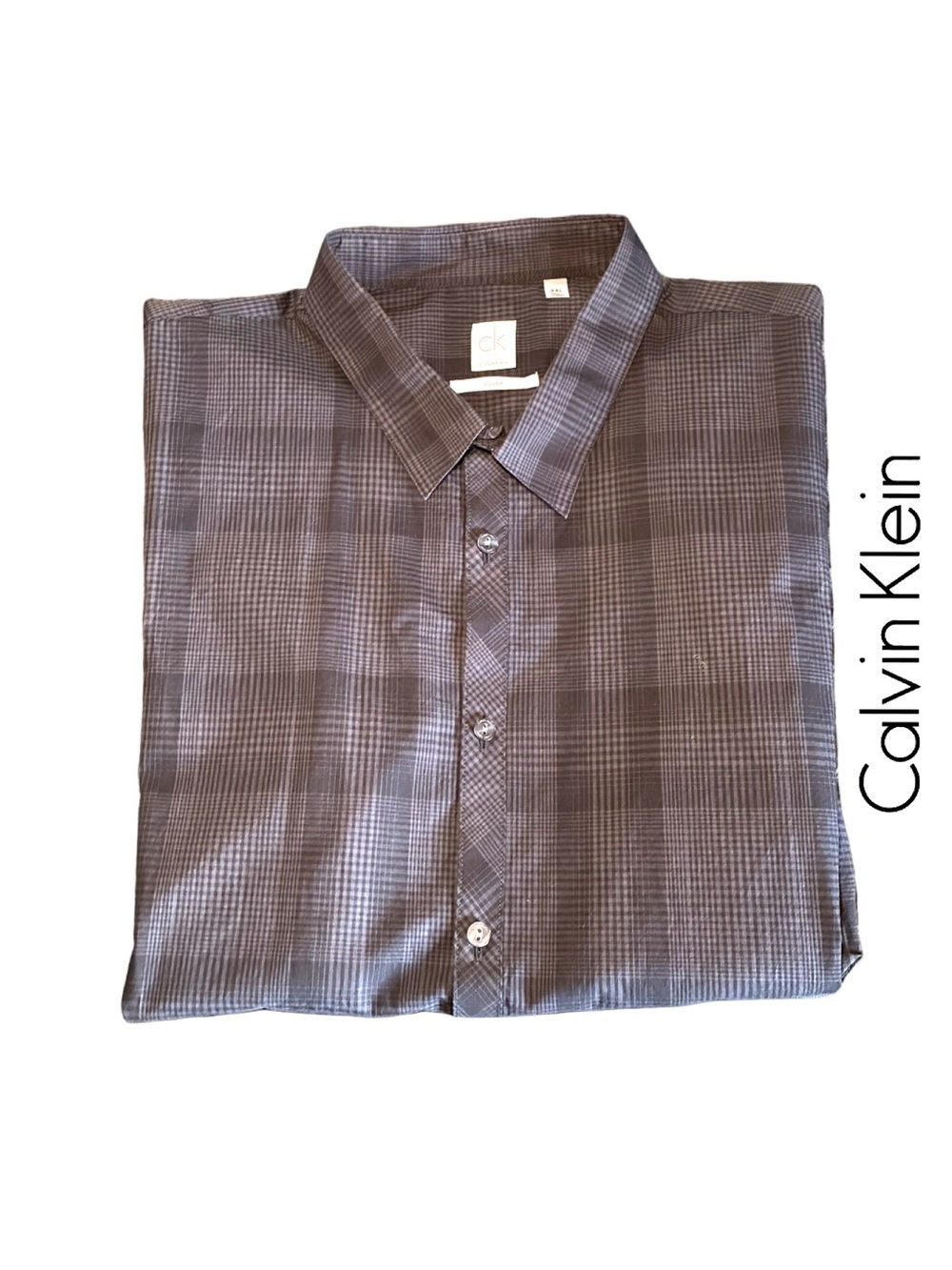 Calvin Klein Men's Grey Plaid Short Sleeve Dress Shirt - NWOT